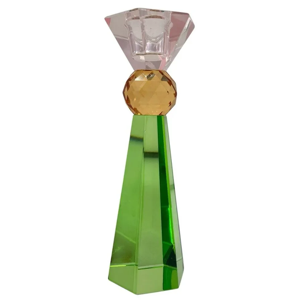 ALDI Kirkton House Glass Candle Holder Green‎ Pink Amber Faceted Crystal Decor